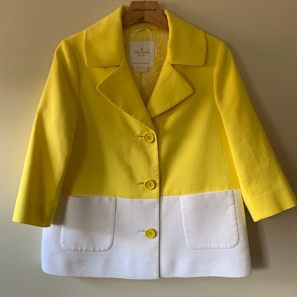 Kate Spade Hayley Jacket Yellow White Button Up Blazer Size 4 Women’s